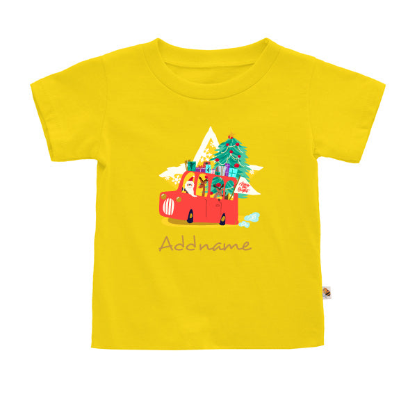 Teezbee.com - Merry & Bright Christmas Santa Reindeer Presents - Kids-T (Yellow)