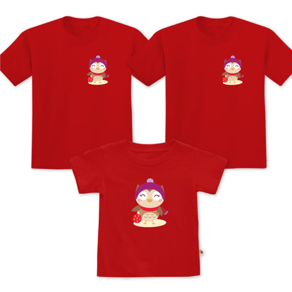 Teezbee.com - Christmas Cute Owl Family Set - Kids-T (Red)