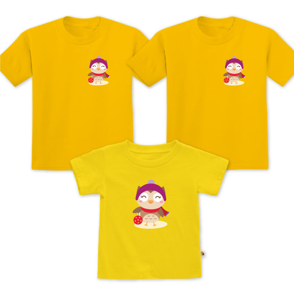 Teezbee.com - Christmas Cute Owl Family Set - Kids-T (Yellow)