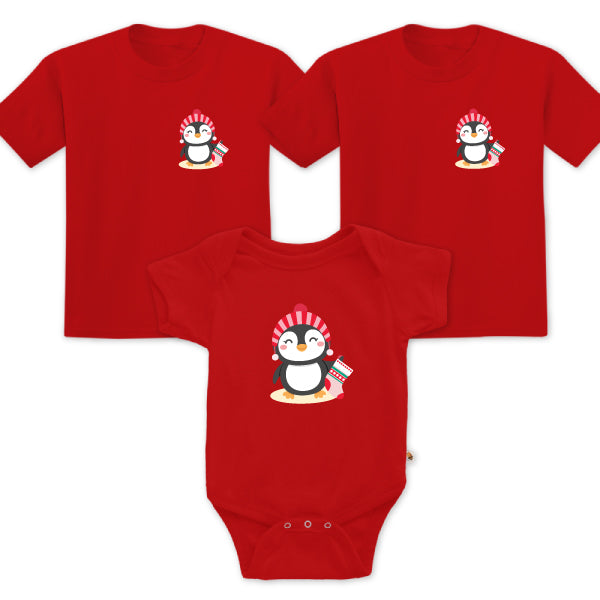 Teezbee.com - Christmas Cute Penguin Family Set - Romper (Red)