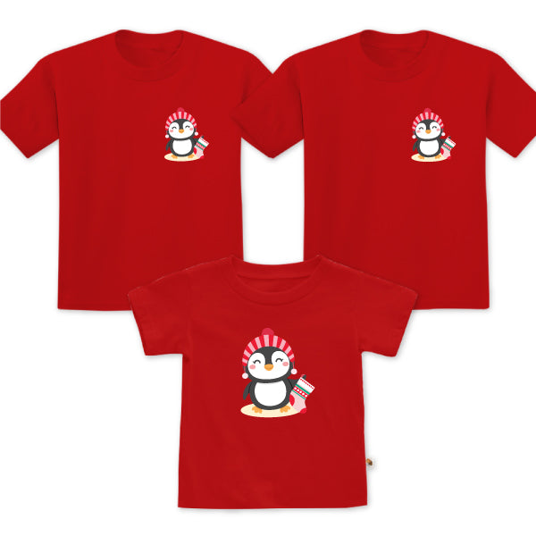 Teezbee.com - Christmas Cute Penguin Family Set - Kids-T (Red)