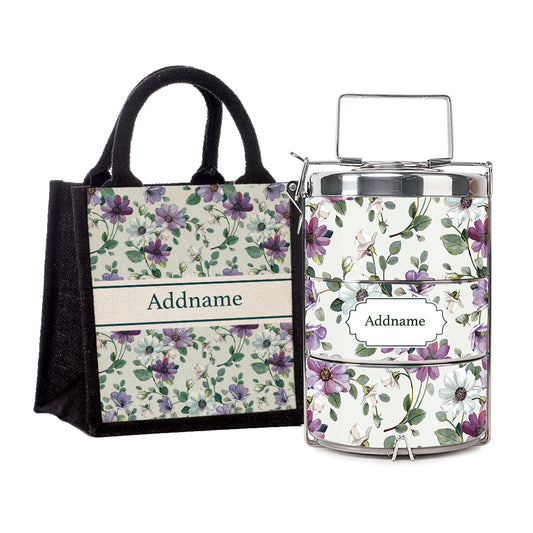 Teezbee.com - Flora Violet Insulated Tiffin Carrier & Lunch Bag