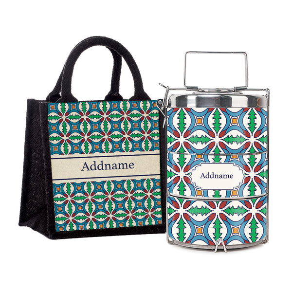 Teezbee.com - Moroccan Damask Green Insulated Tiffin Carrier & Lunch Bag