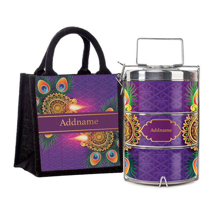 Teezbee.com - Diwali Peacock Insulated Tiffin Carrier & Lunch Bag
