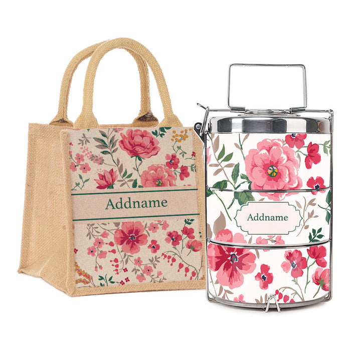 Teezbee.com - Flora Cerise Insulated Tiffin Carrier & Lunch Bag