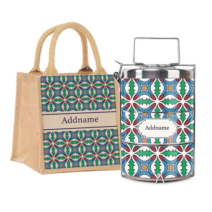 Teezbee.com - Moroccan Damask Green Insulated Tiffin Carrier & Lunch Bag