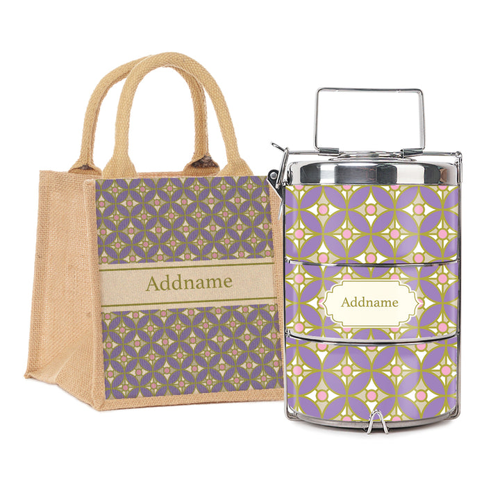 Teezbee.com - Mosaic Geo Purple Insulated Tiffin Carrier & Lunch Bag