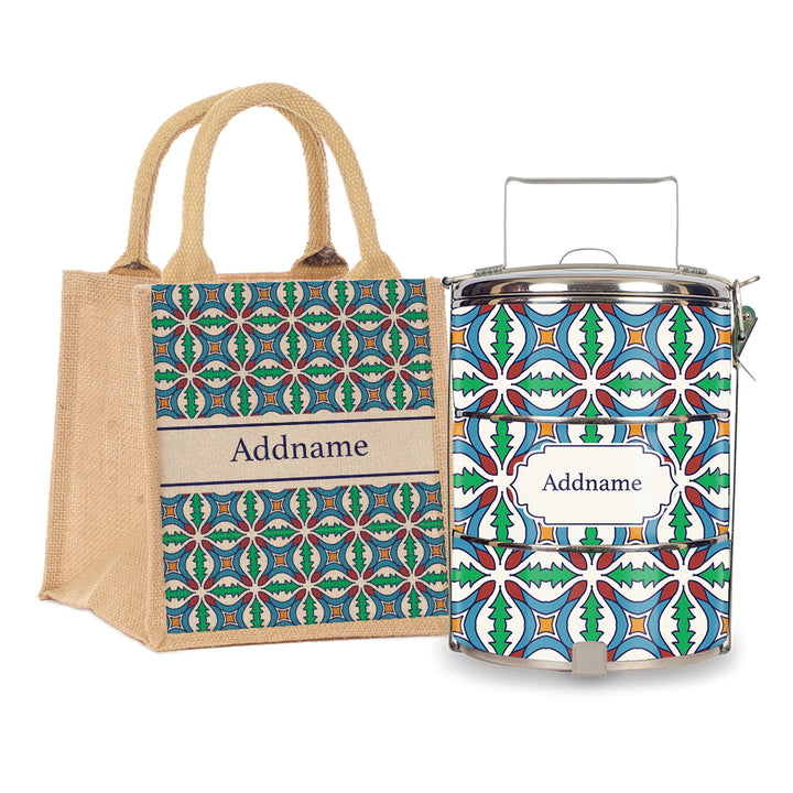 Teezbee.com - Moroccan Damask Green Tiffin Carrier & Lunch Bag