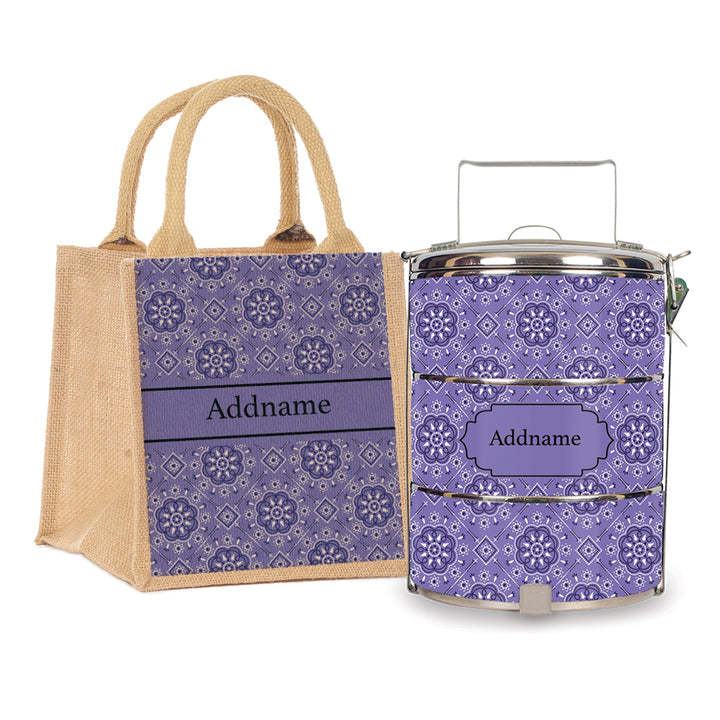 Teezbee.com - Mosaic Ornament Purple Standard Tiffin Carrier & Lunch Bag