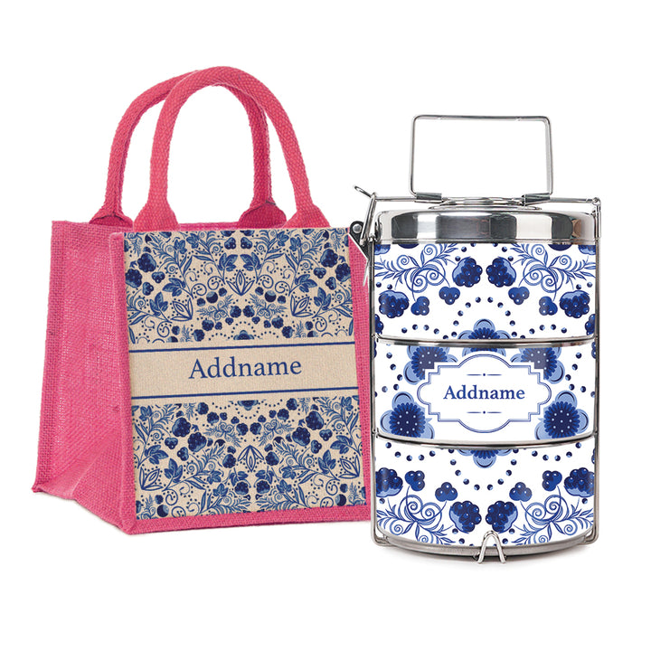 Teezbee.com - Chinese Blue Porcelain Insulated Tiffin Carrier & Lunch Bag