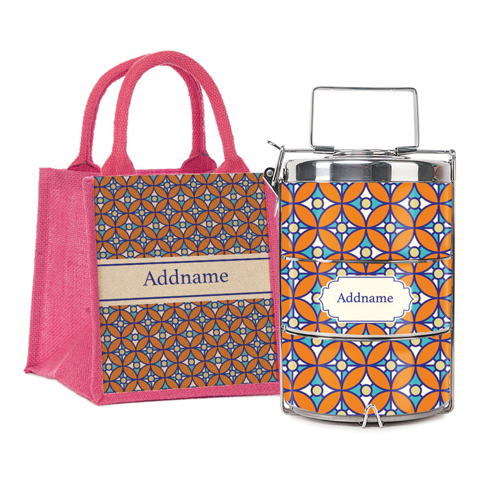 Teezbee.com - Mosaic Geo Brown Insulated Tiffin Carrier & Lunch Bag