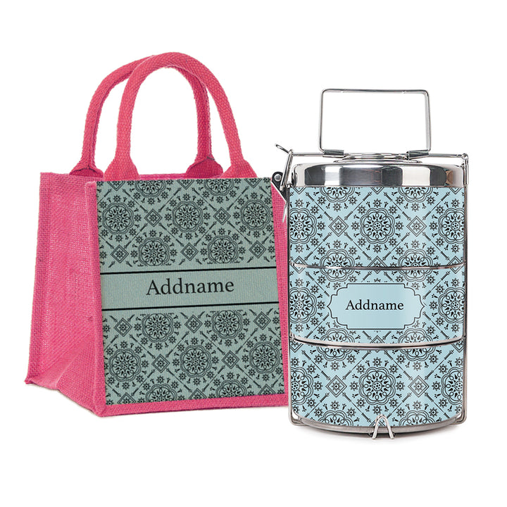 Teezbee.com - Mosaic Ornament Blue Insulated Tiffin Carrier & Lunch Bag