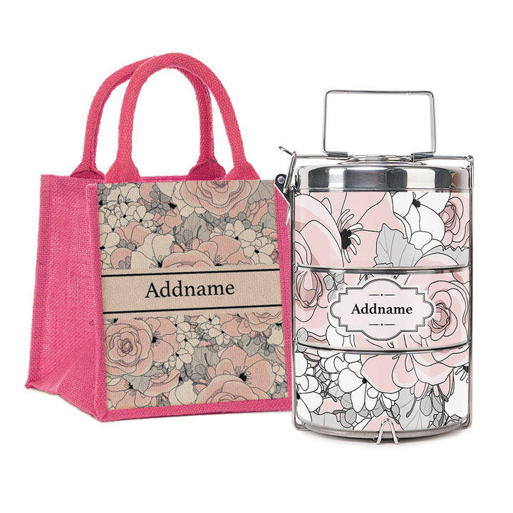 Teezbee.com - Pink Roses Insulated Tiffin Carrier & Lunch Bag