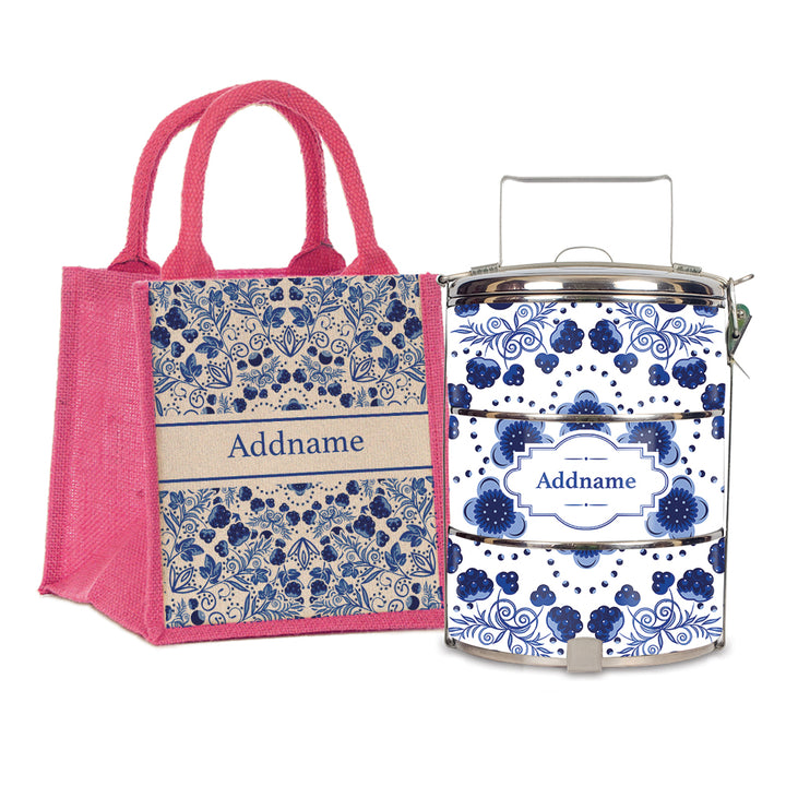 Teezbee.com - Chinese Blue Porcelain Tiffin Carrier & Lunch Bag