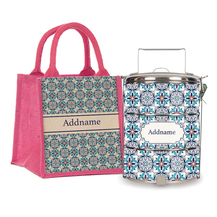 Teezbee.com - Moroccan Frost Blue Tiffin Carrier & Lunch Bag