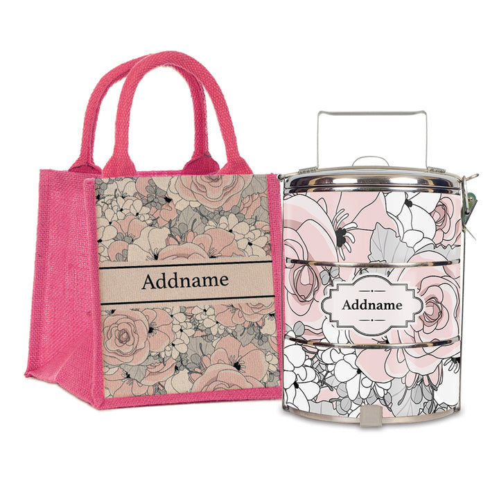 Teezbee.com - Pink Roses Tiffin Carrier & Lunch Bag