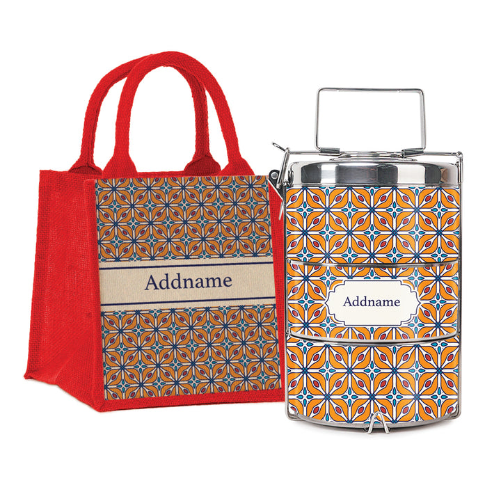 Teezbee.com - Moroccan Majolica Orange Insulated Tiffin Carrier & Lunch Bag