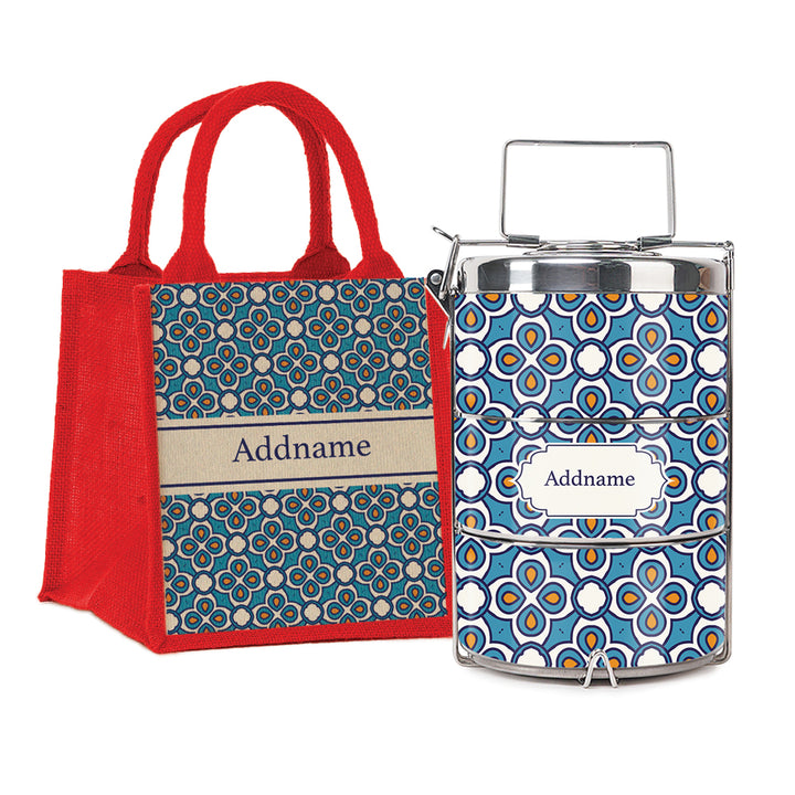 Teezbee.com - Moroccan Aegean Blue Insulated Tiffin Carrier & Lunch Bag