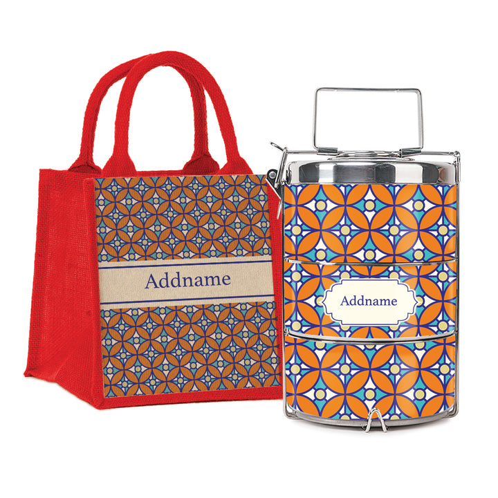 Teezbee.com - Mosaic Geo Brown Insulated Tiffin Carrier & Lunch Bag