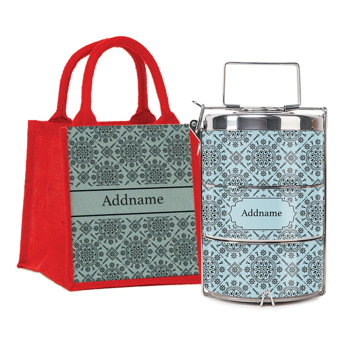 Teezbee.com - Mosaic Ornament Blue Insulated Tiffin Carrier & Lunch Bag
