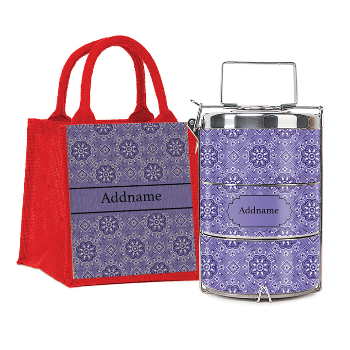 Teezbee.com - Mosaic Ornament Purple Insulated Tiffin Carrier & Lunch Bag