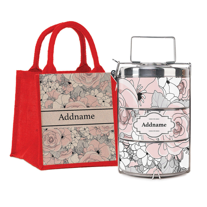Teezbee.com - Pink Roses Insulated Tiffin Carrier & Lunch Bag