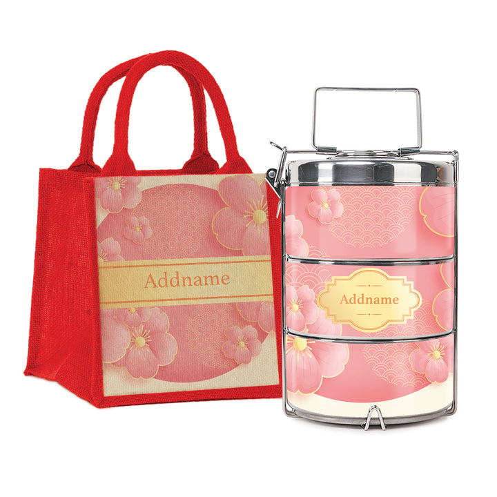 Teezbee.com - Pink Sakura Insulated Tiffin Carrier & Lunch Bag