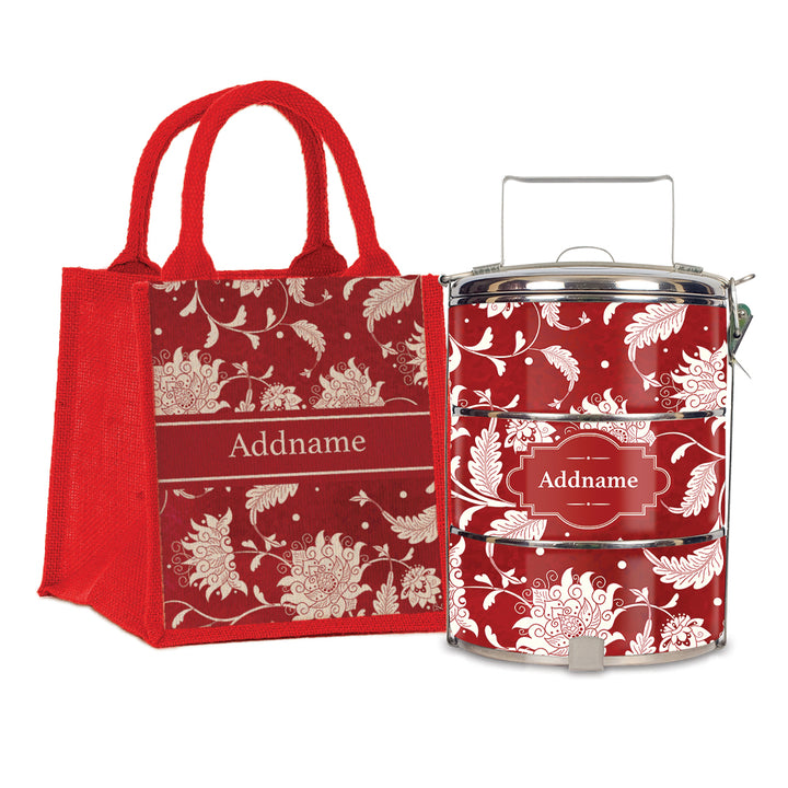 Teezbee.com - Chinese Red Porcelain Tiffin Carrier & Lunch Bag