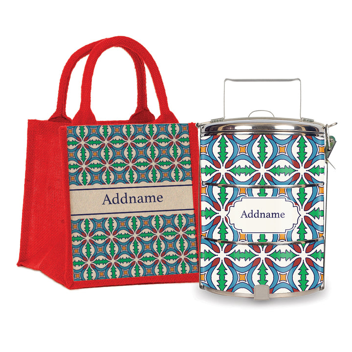 Teezbee.com - Moroccan Damask Green Tiffin Carrier & Lunch Bag