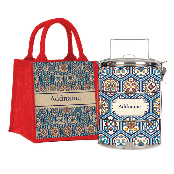 Teezbee.com - Moroccan Hexagon Pied Tiffin Carrier & Lunch Bag