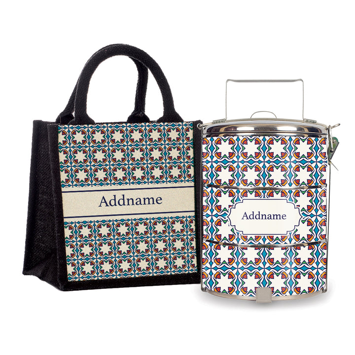 Teezbee.com - Moroccan Arabesque Pied Tiffin Carrier & Lunch Bag