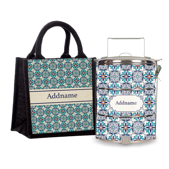 Teezbee.com - Moroccan Frost Blue Tiffin Carrier & Lunch Bag
