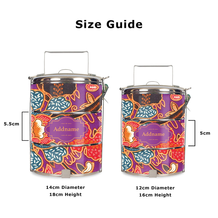Teezbee.com - Sarong Purple Batik Tiffin Carrier (Size Guide)