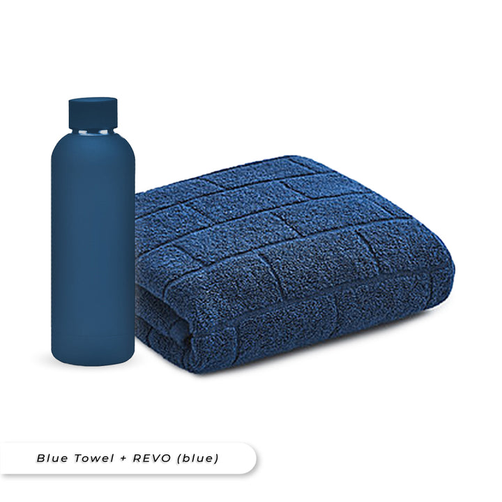 Teezbee.com - Antibacterial Bath Towel (Blue) + REVO Bottle (Blue) Bundle