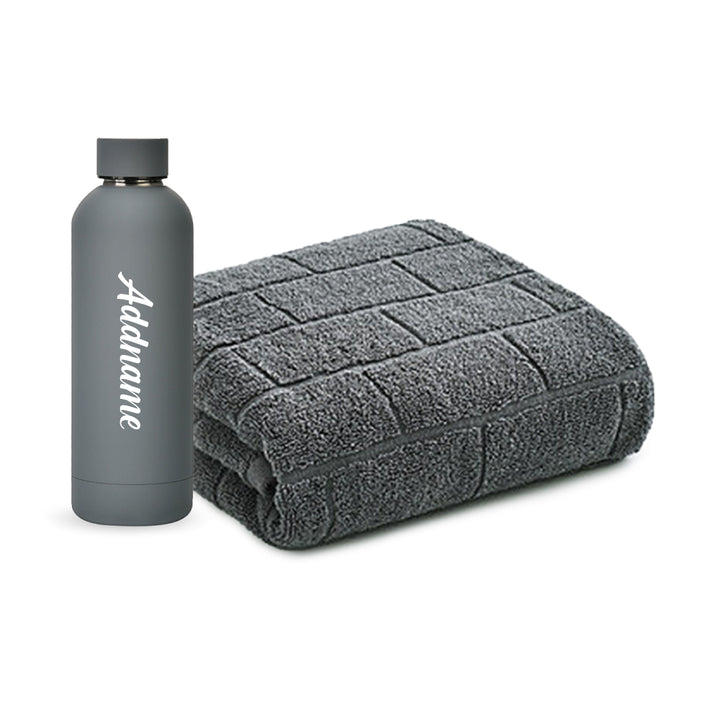 Teezbee.com - Antibacterial Bath Towel (Grey) + REVO Bottle Bundle