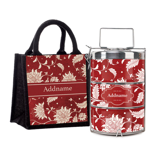 Teezbee.com - Chinese Red Porcelain Insulated Tiffin Carrier & Lunch Bag