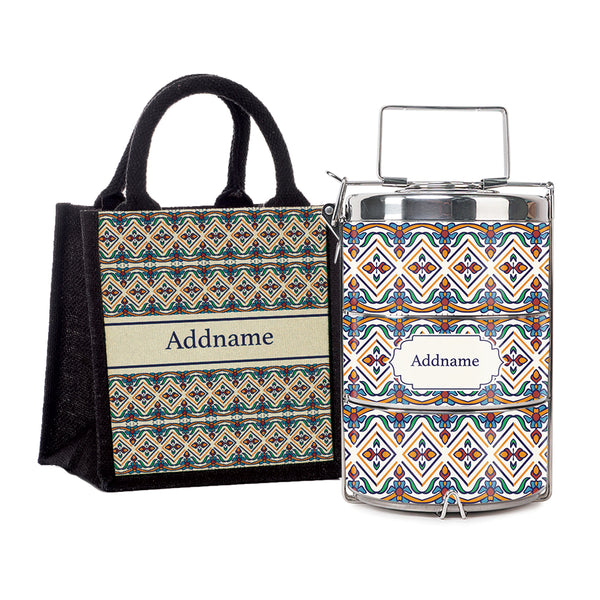 Teezbee.com - Moroccan Azulejo Pied Insulated Tiffin Carrier & Lunch Bag