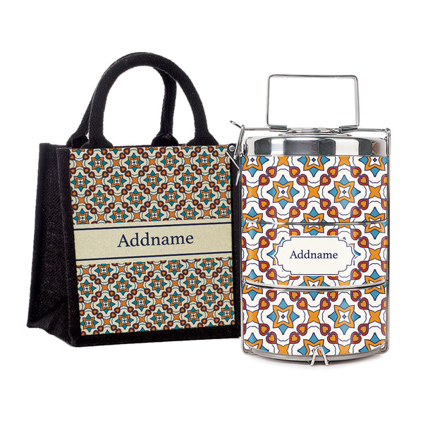 Teezbee.com - Moroccan Damask Orange Insulated Tiffin Carrier & Lunch Bag