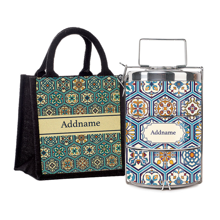 Teezbee.com - Moroccan Hexagon Pied Insulated Tiffin Carrier & Lunch Bag