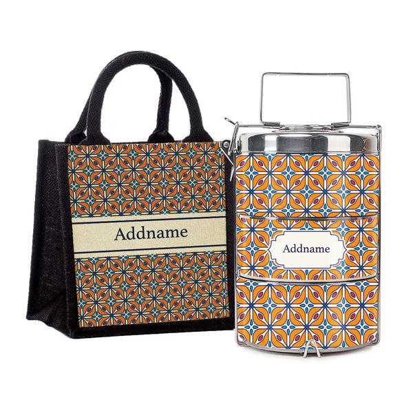 Teezbee.com - Moroccan Majolica Orange Insulated Tiffin Carrier & Lunch Bag