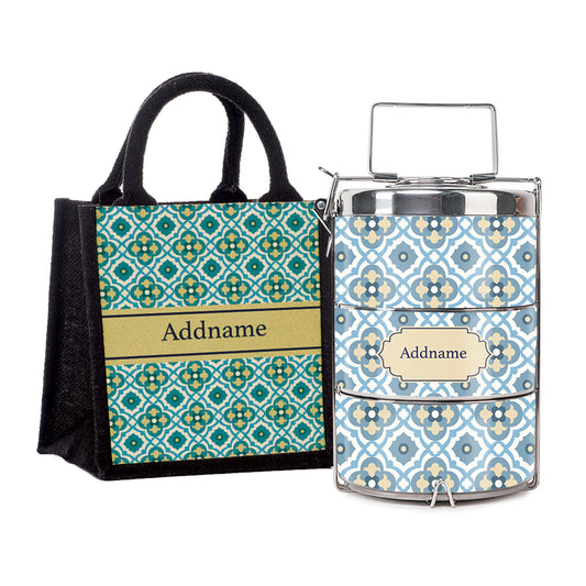 Teezbee.com - Mosaic Floret Blue Insulated Tiffin Carrier & Lunch Bag
