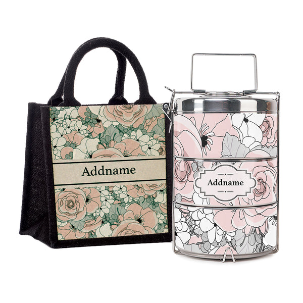 Teezbee.com - Pink Roses Insulated Tiffin Carrier & Lunch Bag