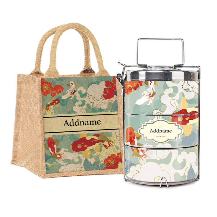 Teezbee.com - Koi of Wealth Insulated Tiffin Carrier & Lunch Bag