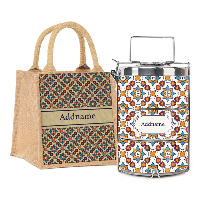 Teezbee.com - Moroccan Damask Orange Insulated Tiffin Carrier & Lunch Bag