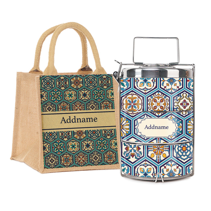 Teezbee.com - Moroccan Hexagon Pied Insulated Tiffin Carrier & Lunch Bag