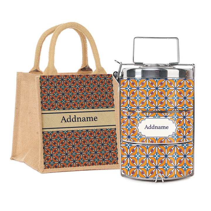 Teezbee.com - Moroccan Majolica Orange Insulated Tiffin Carrier & Lunch Bag