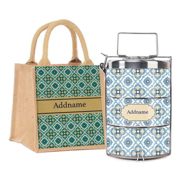 Teezbee.com - Mosaic Floret Blue Insulated Tiffin Carrier & Lunch Bag