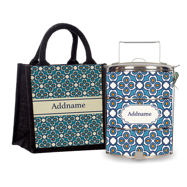 Teezbee.com - Moroccan Aegean Blue Tiffin Carrier & Lunch Bag