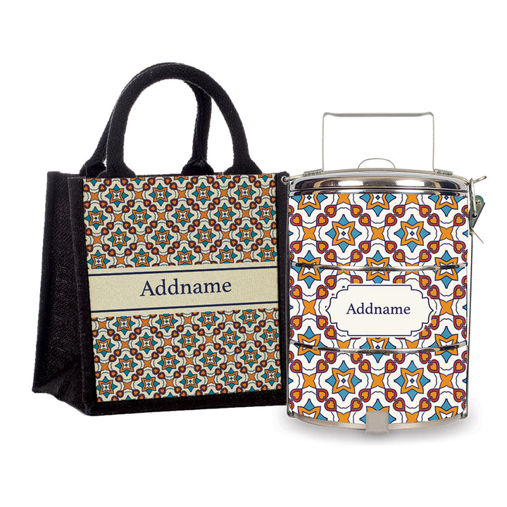 Teezbee.com - Moroccan Damask Orange Tiffin Carrier & Lunch Bag