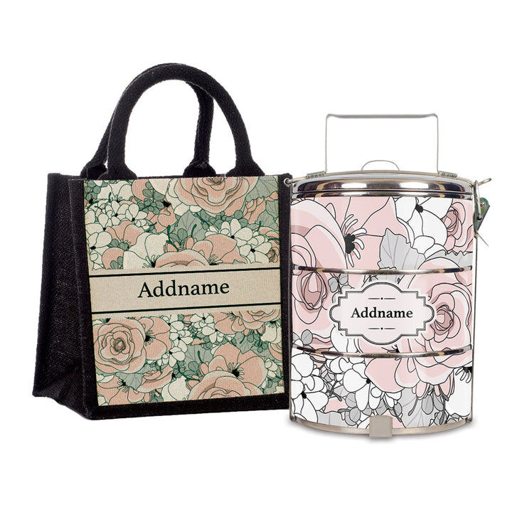 Teezbee.com - Pink Roses Tiffin Carrier & Lunch Bag